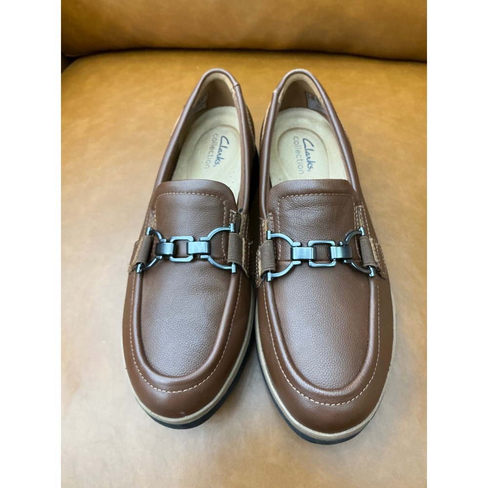 Clarks Zylah Erin Loafers Womens 9 Tan Leather Platform Chain 26184807 - Picture 2 of 8